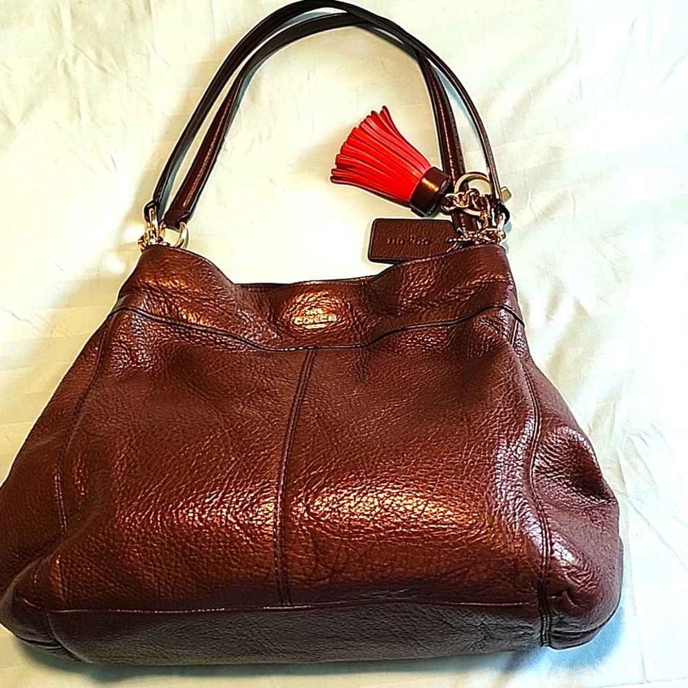 Coach 2017 Lexy Oxblood Pebbled Shoulder Bag w/ Tassel